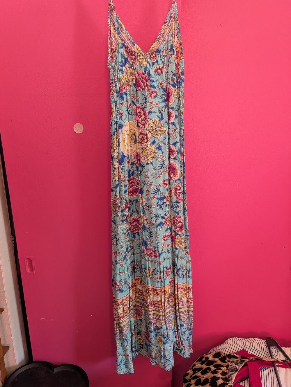 Bohemian Floral V-Neck Maxi Dress in Aqua - Picture 4 of 7